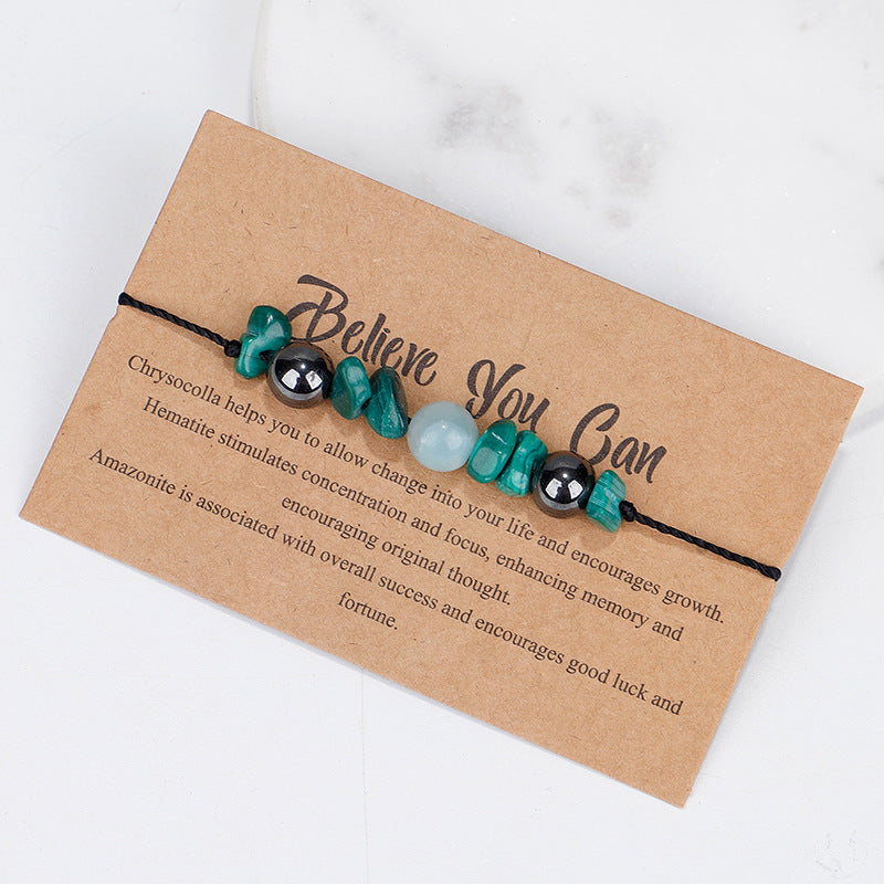 Quartz and Green 'Believe You Can' Adjustable Bracelet, bracelet for women, vintage-inspired design, detail close-up