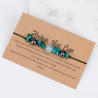 Quartz and Green 'Believe You Can' Adjustable Bracelet, bracelet for women, vintage-inspired design, detail close-up