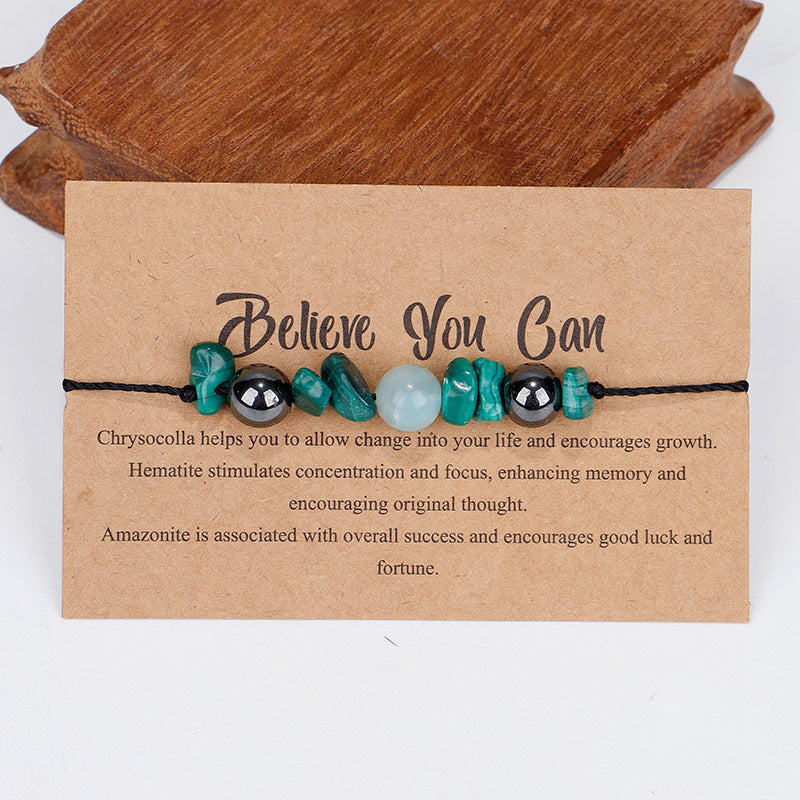 Quartz and Green 'Believe You Can' Adjustable Bracelet, bracelet for women, vintage-inspired design, lifestyle look