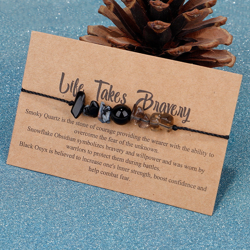 Black Quartz 'Life Takes Bravery' Adjustable Bracelet, bracelet for women, everyday style, front view