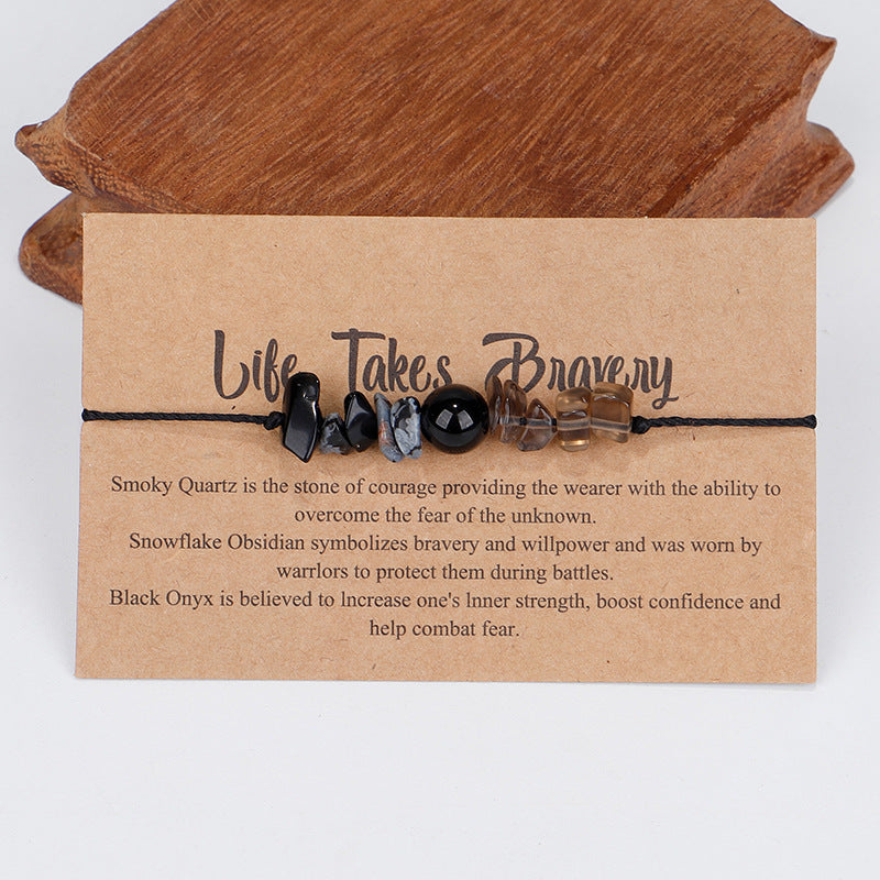 Black Quartz 'Life Takes Bravery' Adjustable Bracelet, bracelet for women, everyday style, detail close-up