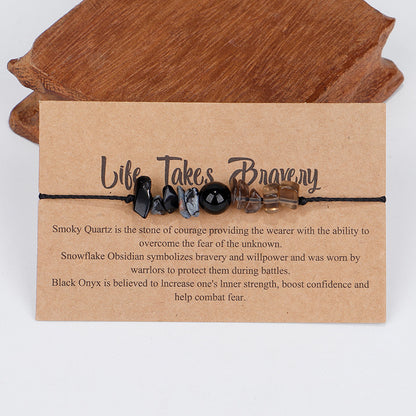 Black Quartz 'Life Takes Bravery' Adjustable Bracelet, bracelet for women, everyday style, detail close-up