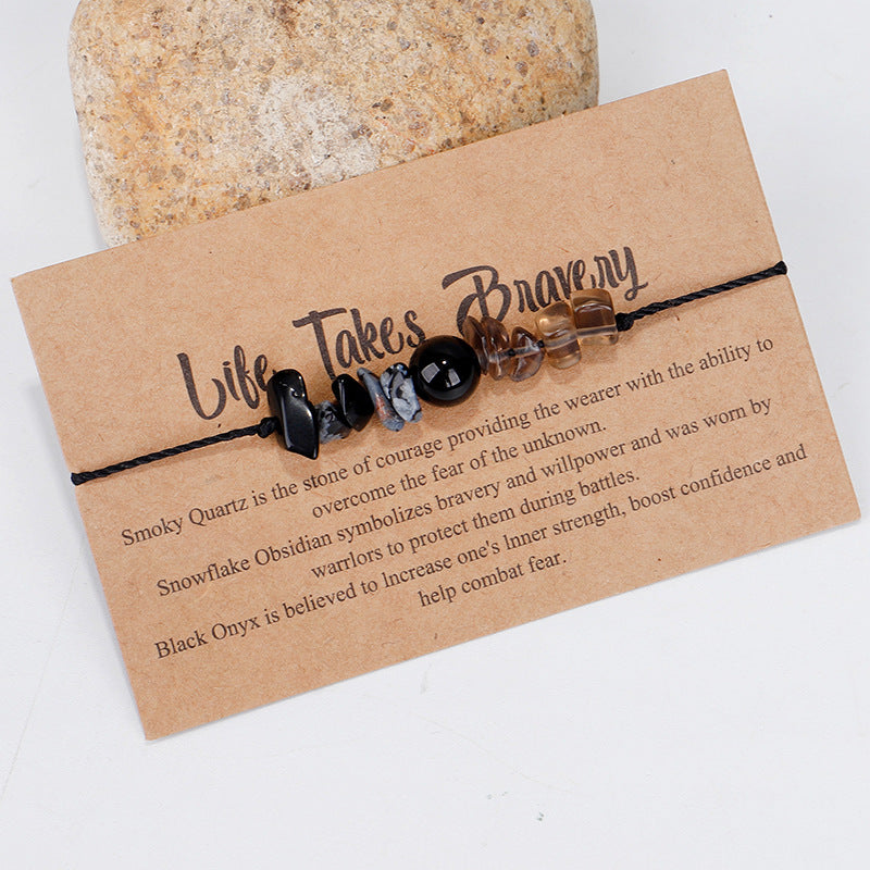 Black Quartz 'Life Takes Bravery' Adjustable Bracelet