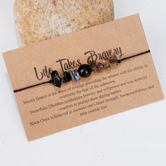 Black Quartz 'Life Takes Bravery' Adjustable Bracelet