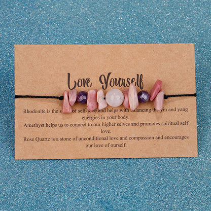 Purple Quartz 'Love Yourself' Adjustable Bracelet, bracelet for women, vintage-inspired design, front view