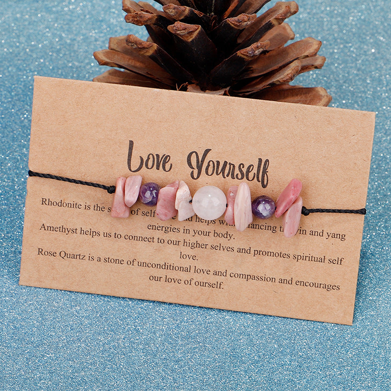 Purple Quartz 'Love Yourself' Adjustable Bracelet, bracelet for women, vintage-inspired design, detail close-up