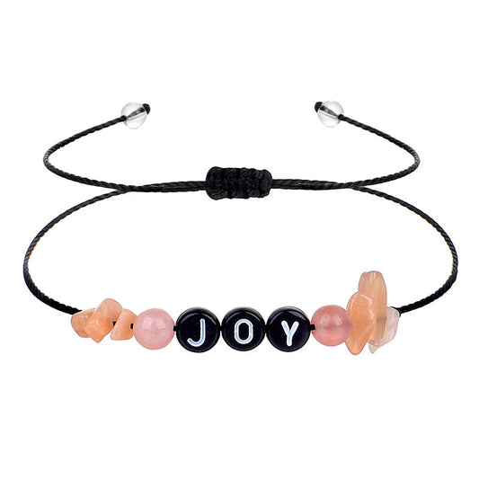 Pink Quartz and Black 'Joy' Adjustable Bracelet, bracelet for women, vintage-inspired design, side view
