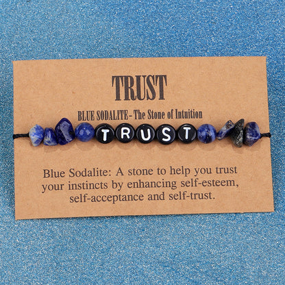 Blue Quartz and Black 'Trust' Adjustable Bracelet, bracelet for women, everyday style, front view