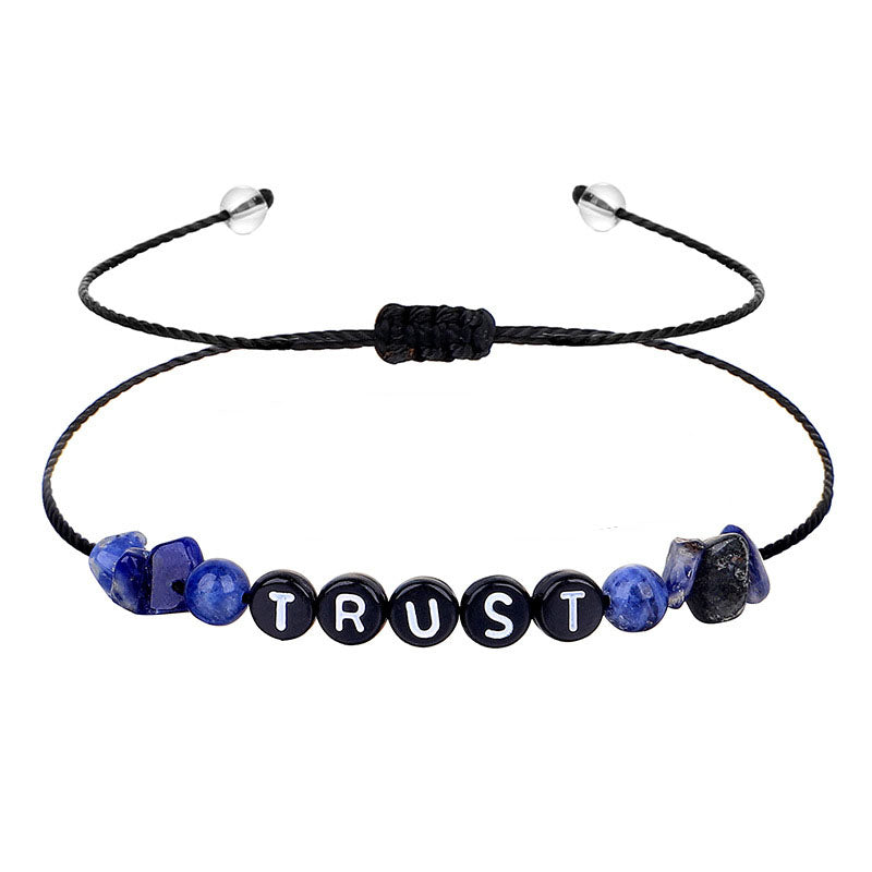 Blue Quartz and Black 'Trust' Adjustable Bracelet, bracelet for women, everyday style, side view