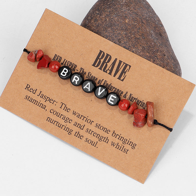 Red Quartz and Black 'Brave' Adjustable Bracelet, bracelet for women, vintage-inspired design, front view