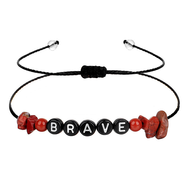 Red Quartz and Black 'Brave' Adjustable Bracelet, bracelet for women, vintage-inspired design, side view