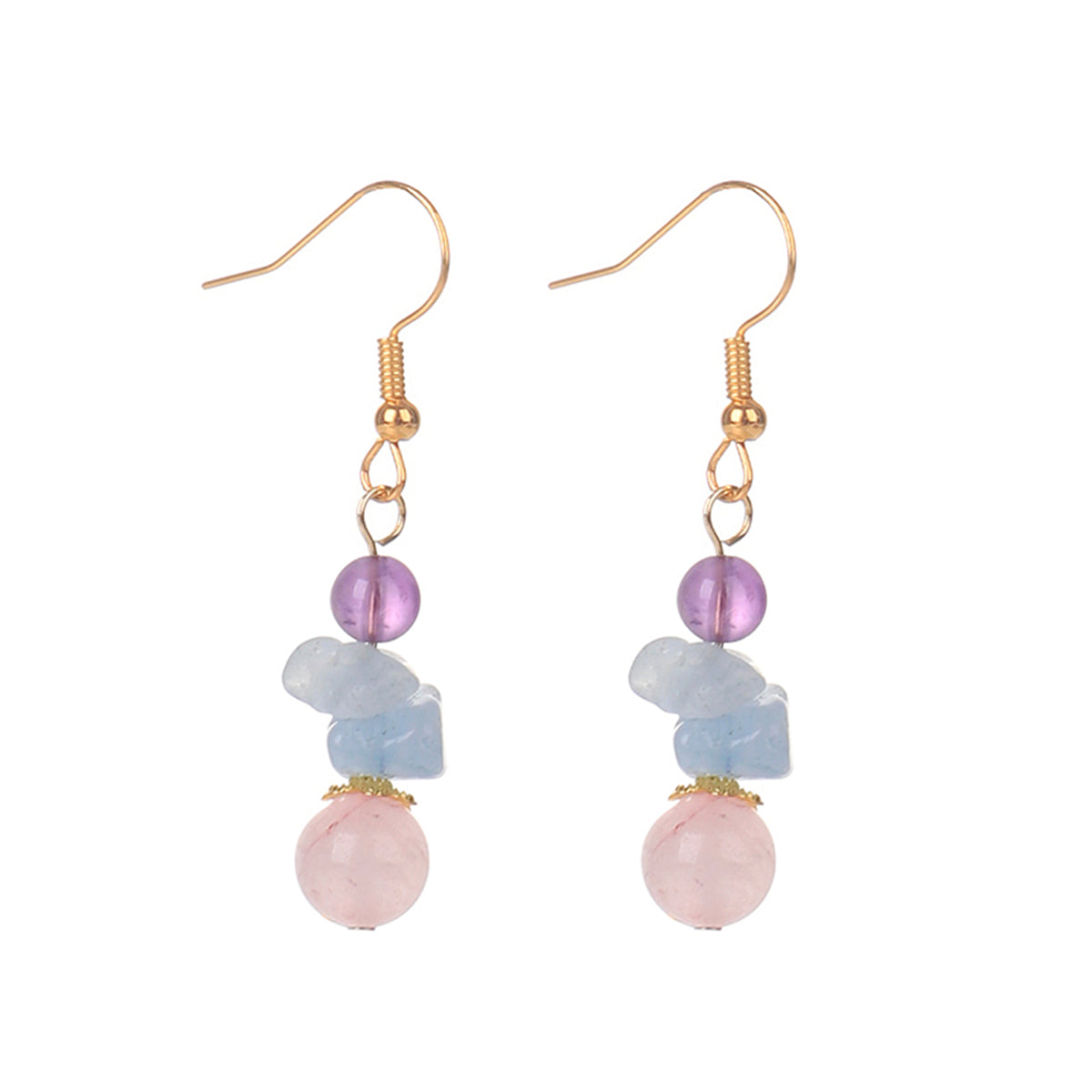 Pink Quartz & 18K Gold-Plated Beads Drop Earrings