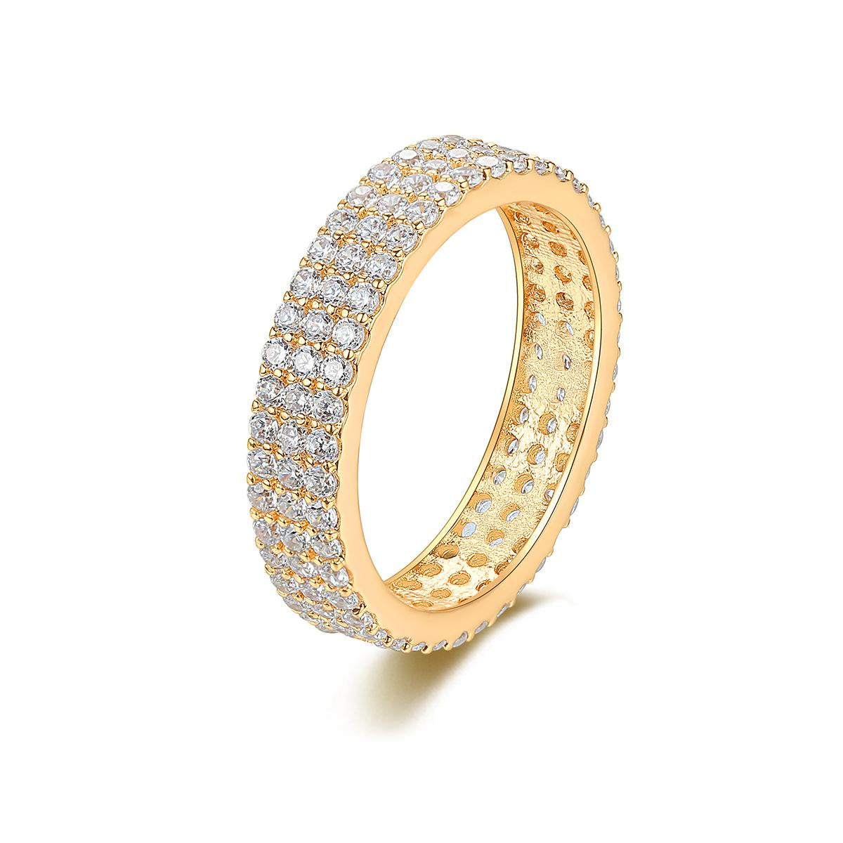 Cubic Zirconia and 18K Gold-Plated Pavé Band, gold statement rings for women, botanical inspired, front view
