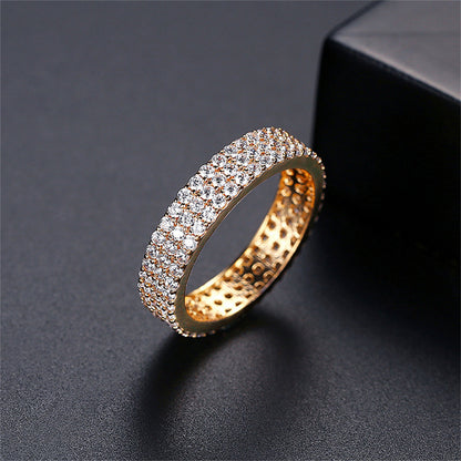Cubic Zirconia and 18K Gold-Plated Pavé Band, gold statement rings for women, botanical inspired, side view
