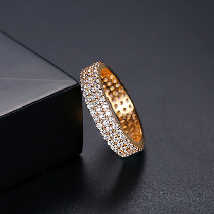 Cubic Zirconia and 18K Gold-Plated Pavé Band, gold statement rings for women, botanical inspired, detail close-up