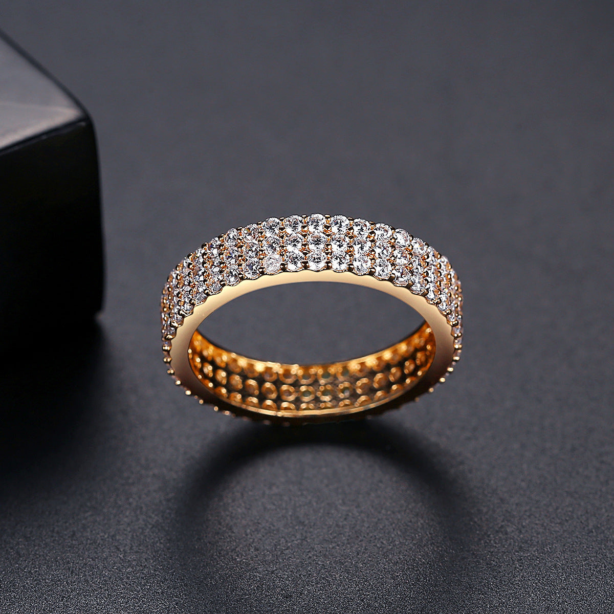 Cubic Zirconia and 18K Gold-Plated Pavé Band, gold statement rings for women, botanical inspired, lifestyle look