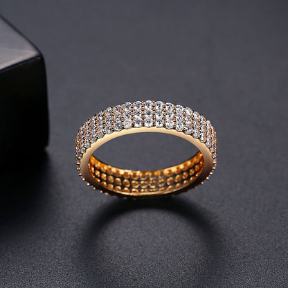 Cubic Zirconia and 18K Gold-Plated Pavé Band, gold statement rings for women, botanical inspired, lifestyle look