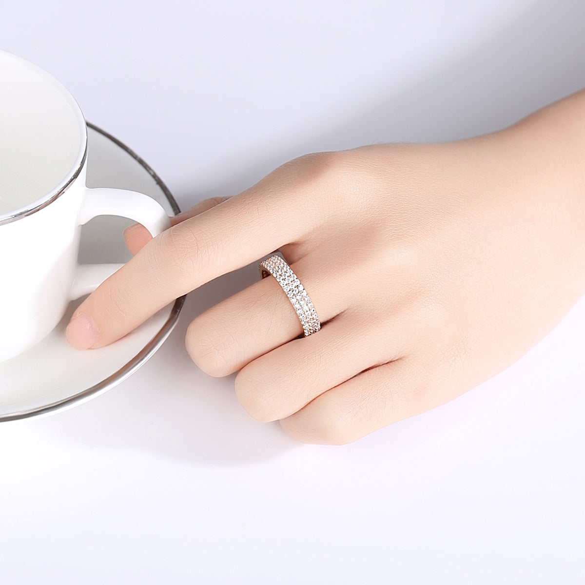 Cubic Zirconia and 18K Gold-Plated Pavé Band, gold statement rings for women, botanical inspired, styled look