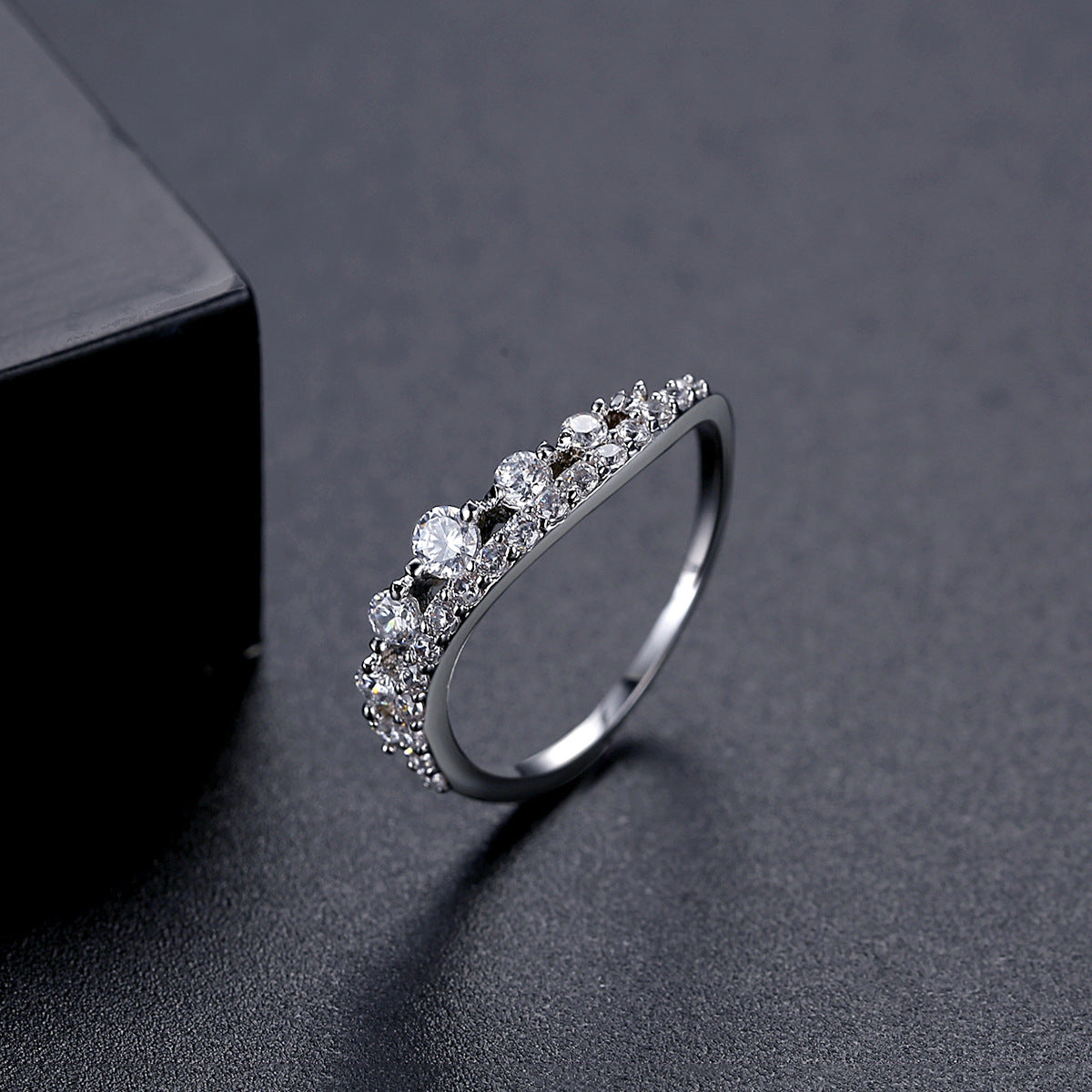 Crystal and Cubic Zirconia Thin Band Ring, statement rings for women, elegant gift for her, side view