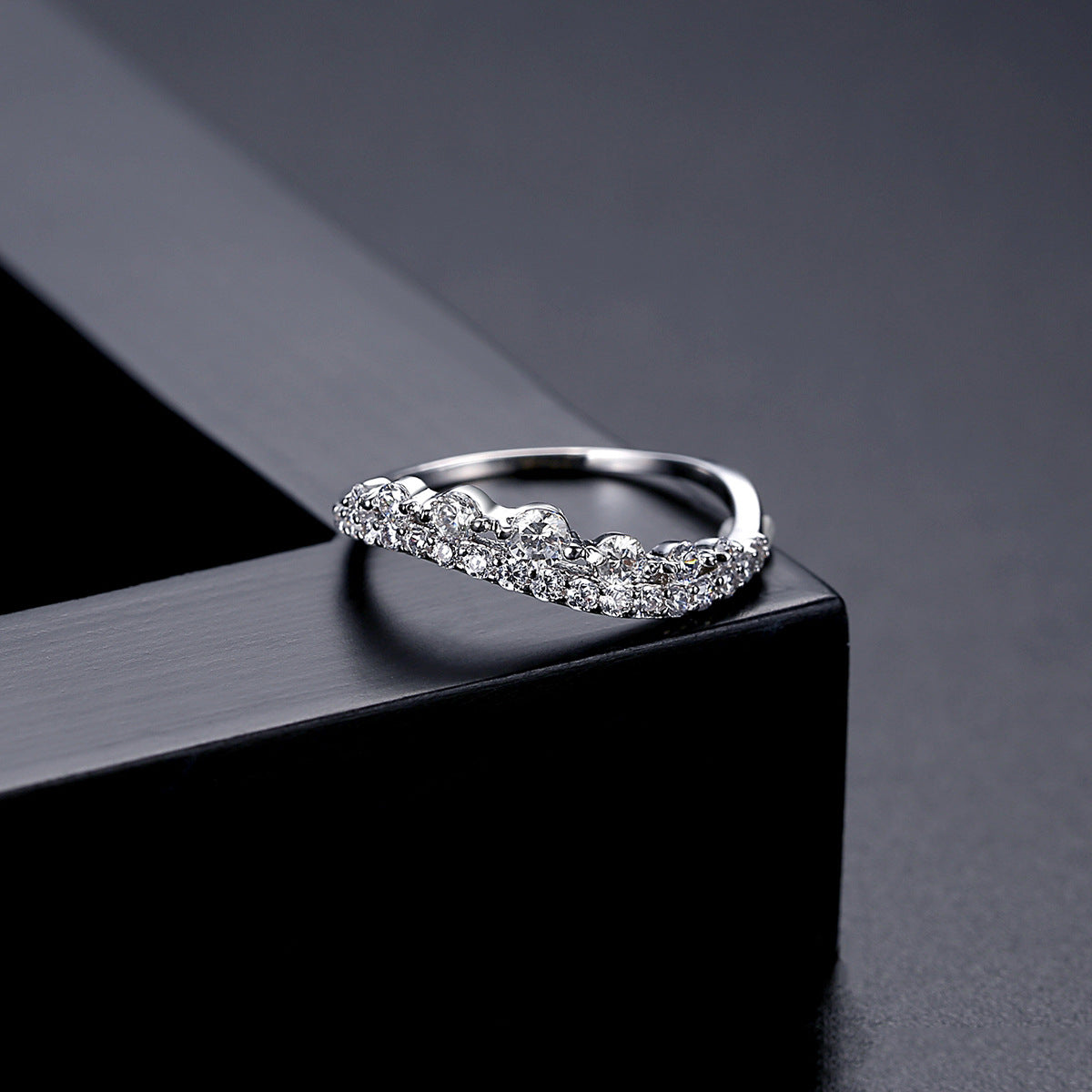 Crystal and Cubic Zirconia Thin Band Ring, statement rings for women, elegant gift for her, detail close-up