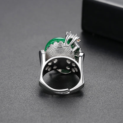 Cubic Zirconia and Green Quartz Flower Adjustable Ring, statement rings for women, everyday style, lifestyle look