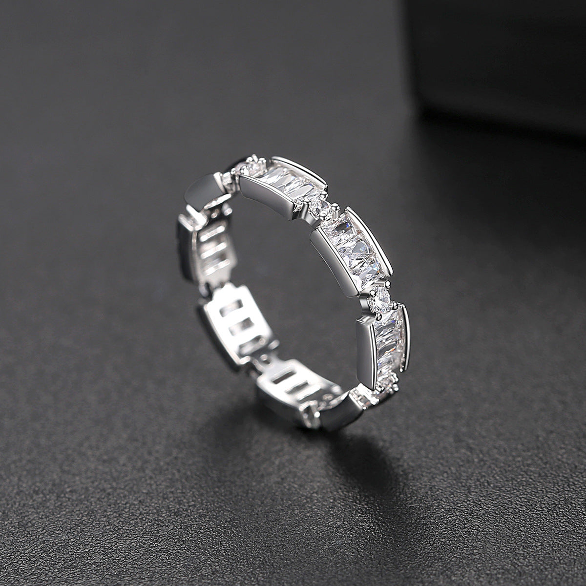 Crystal and Cubic Zirconia Thin Band Ring, statement rings for women, dainty minimalist design, side view
