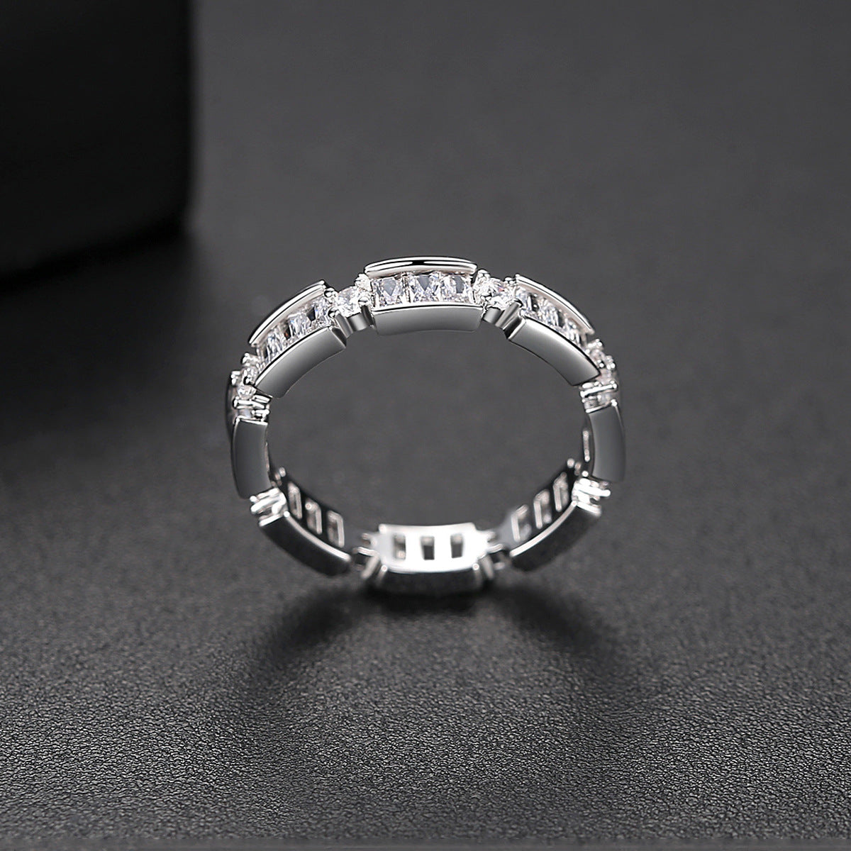 Crystal and Cubic Zirconia Thin Band Ring, statement rings for women, dainty minimalist design, detail close-up