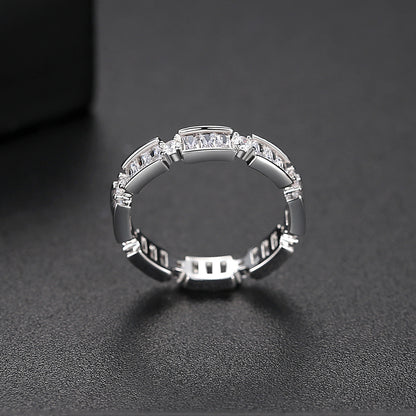 Crystal and Cubic Zirconia Thin Band Ring, statement rings for women, dainty minimalist design, detail close-up
