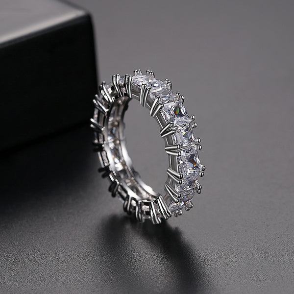 Lab-Created Crystal & Silvertone Princess-Cut Band Ring