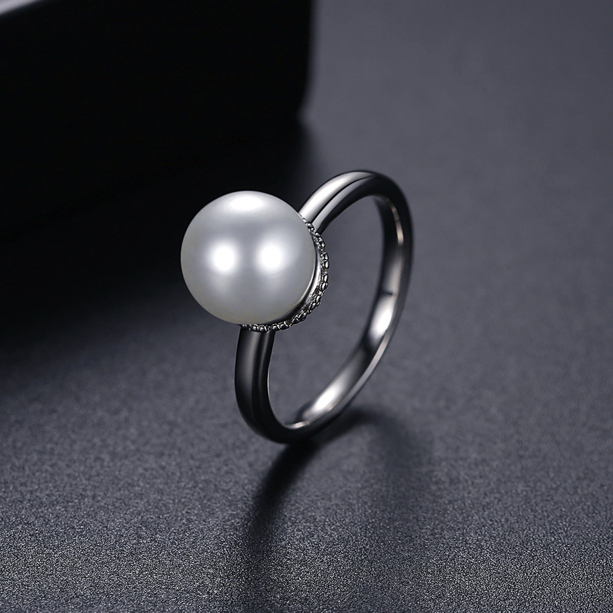 Pearl and Silver-Plated Ball Ring, silver statement rings for women, dainty minimalist design, side view