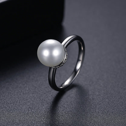 Pearl and Silver-Plated Ball Ring, silver statement rings for women, dainty minimalist design, side view