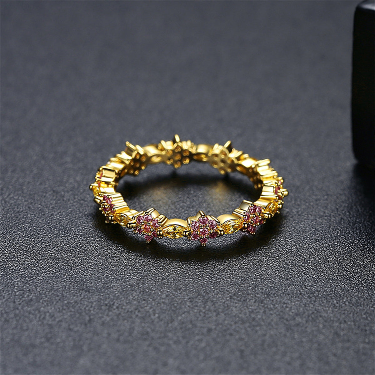 Crystal and Cubic Zirconia 18K Gold-Plated Flower Band, gold statement rings for women, elegant gift for her, side view