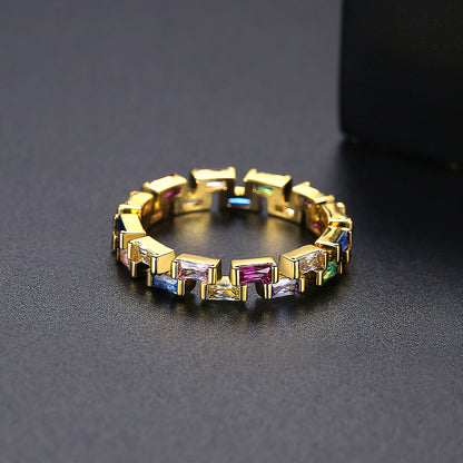 Multicolor Crystal and 18K Gold-Plated Bricks Band, gold statement rings for women, elegant gift for her, detail close-up