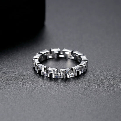 Crystal and Silver-Plated Baguette-Cut Band Ring, silver statement rings for women, dainty minimalist design, side view