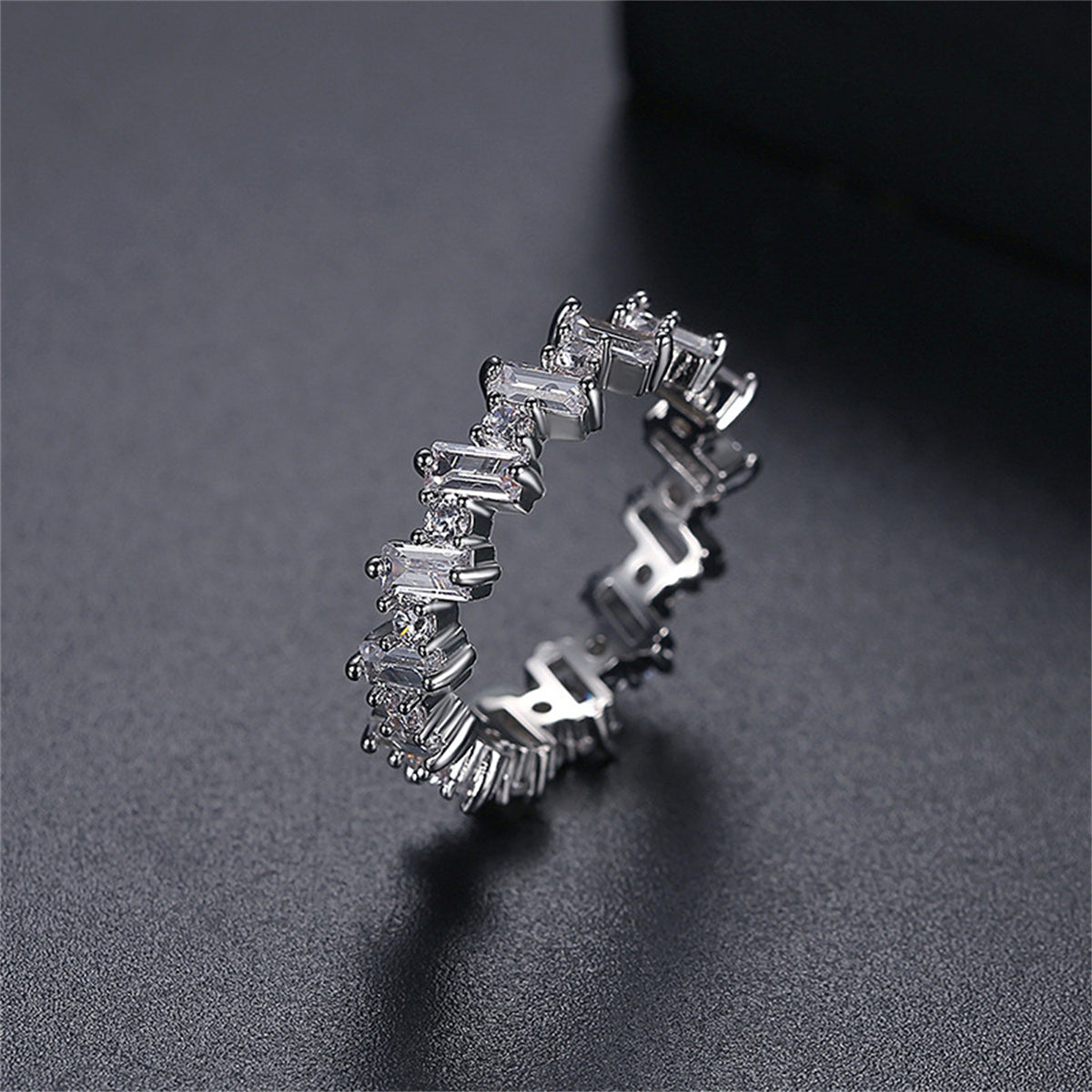 Pink Crystal and Cubic Zirconia Band Ring, statement rings for women, vintage-inspired design, front view
