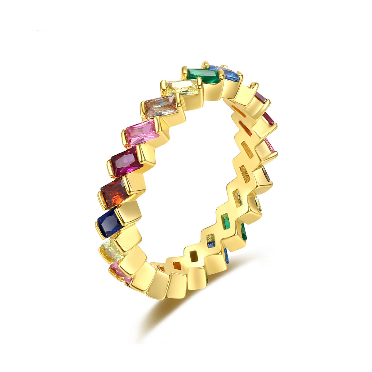 Multicolor Crystal and 18K Gold-Plated Band, gold statement rings for women, dainty minimalist design, front view