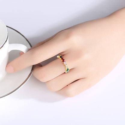 Multicolor Crystal and 18K Gold-Plated Band, gold statement rings for women, dainty minimalist design, side view