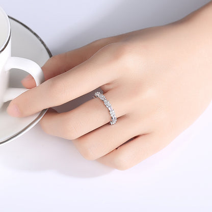 Crystal and Cubic Zirconia Silver-Plated Thin Band Ring, silver statement rings for women, everyday style, side view
