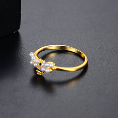 Pearl & Cubic Zirconia 18K Gold-Plated Bee Ring
