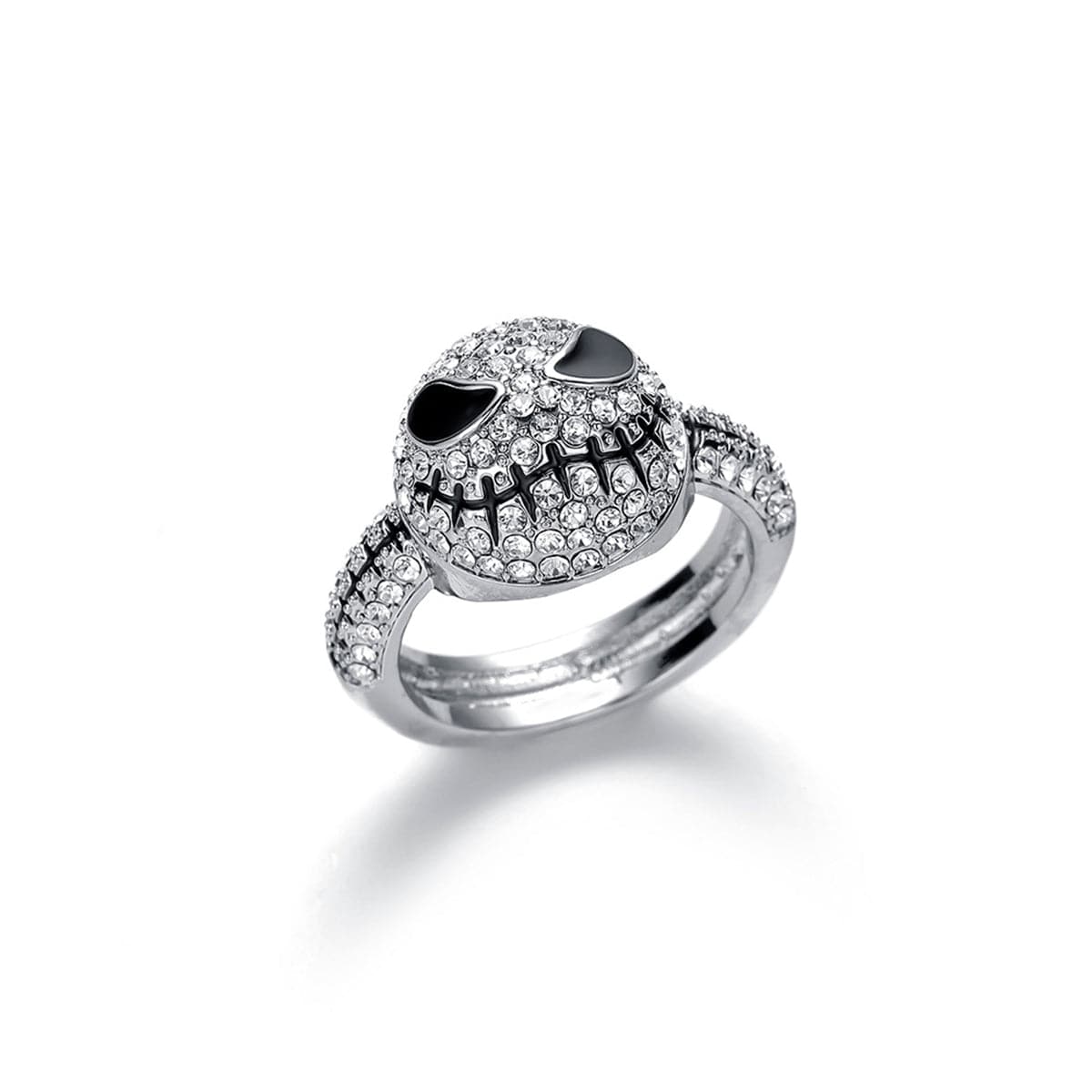 Cubic Zirconia and Silver-Plated Skull Band Ring, silver statement rings for women, elegant gift for her, front view