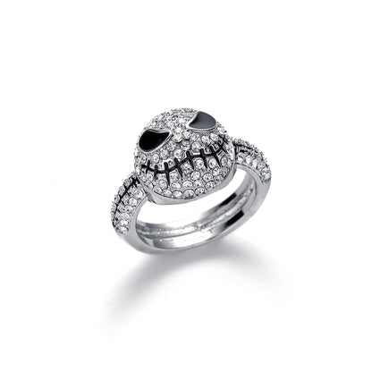 Cubic Zirconia and Silver-Plated Skull Band Ring, silver statement rings for women, elegant gift for her, front view
