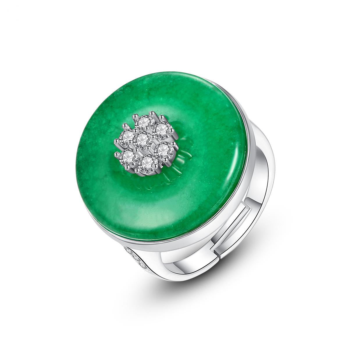 Cubic Zirconia and Green Quartz Flower Round Adjustable Ring, statement rings for women, dainty minimalist design, side view