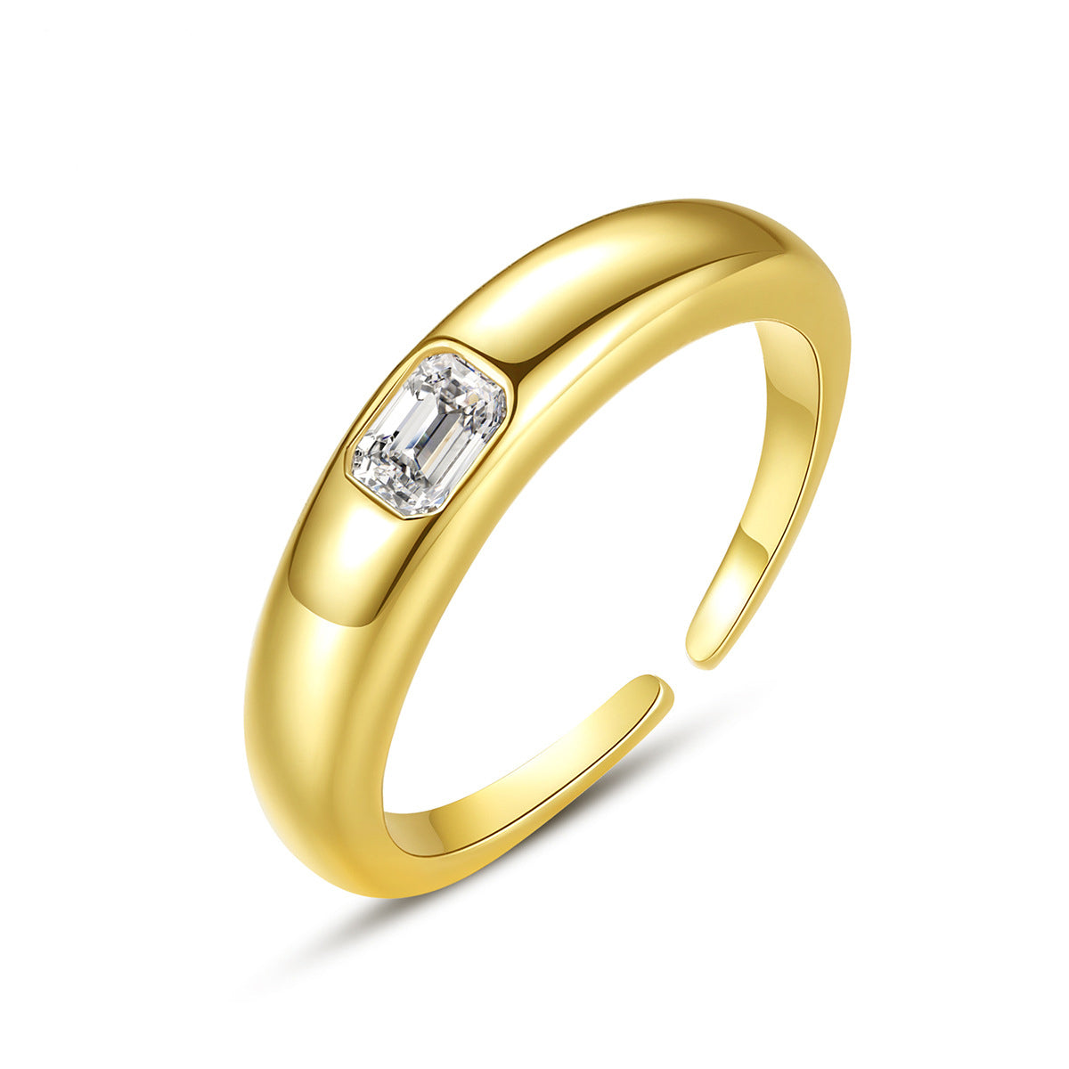 Crystal and 18K Gold-Plated Radiant-Cut Open Ring, gold statement rings for women, vintage-inspired design, front view