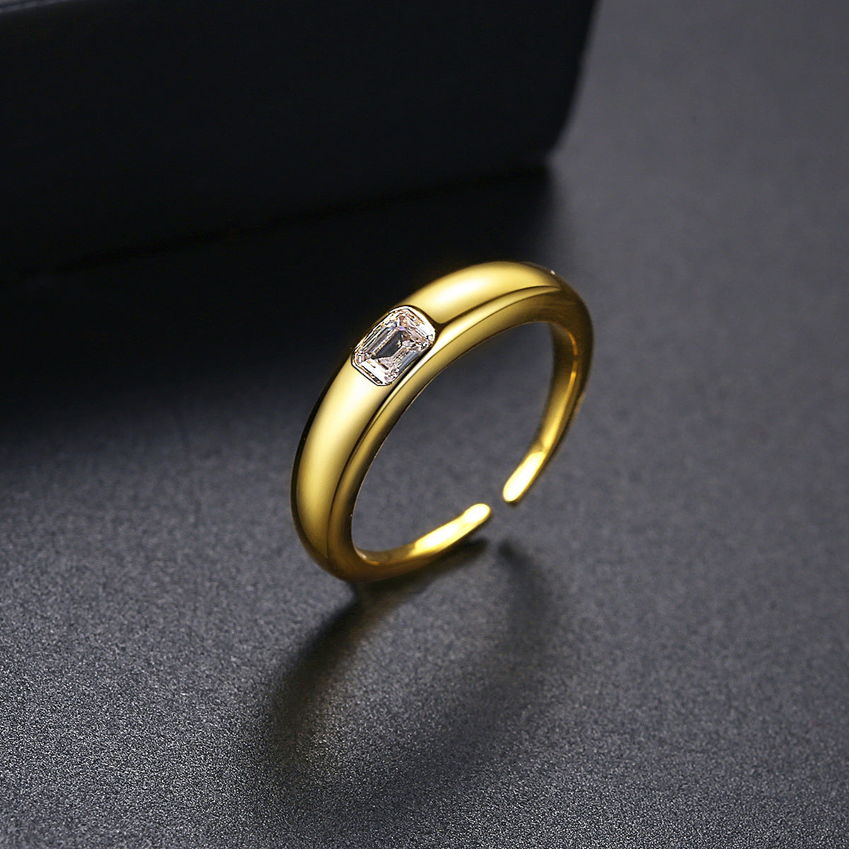 Crystal and 18K Gold-Plated Radiant-Cut Open Ring, gold statement rings for women, vintage-inspired design, side view