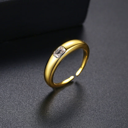 Crystal and 18K Gold-Plated Radiant-Cut Open Ring, gold statement rings for women, vintage-inspired design, side view