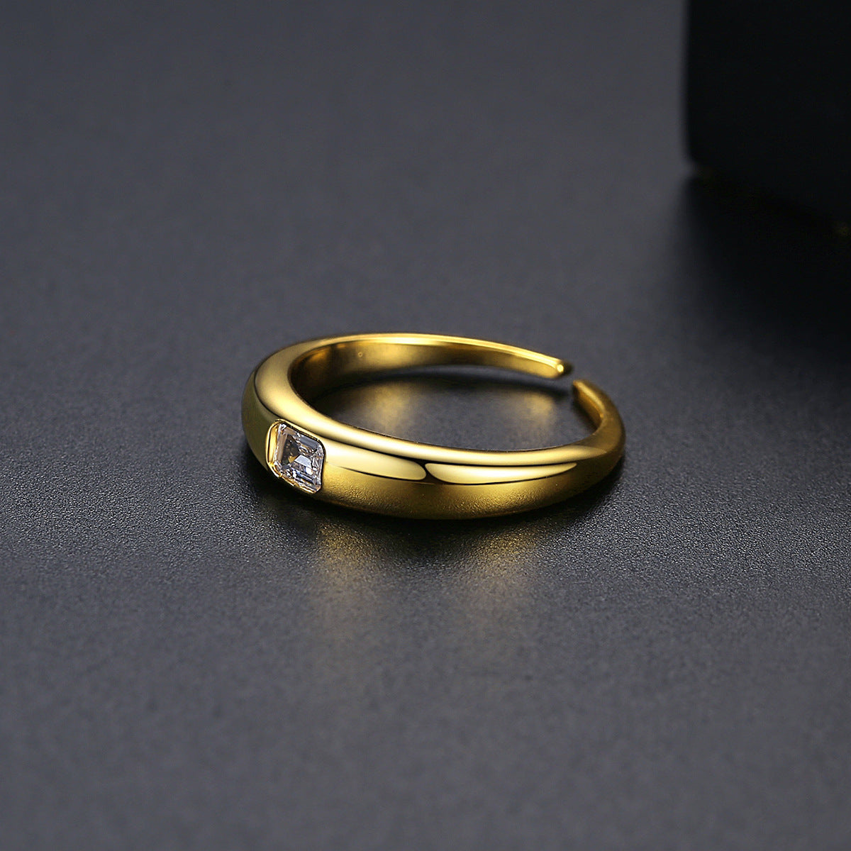 Crystal and 18K Gold-Plated Radiant-Cut Open Ring, gold statement rings for women, vintage-inspired design, detail close-up