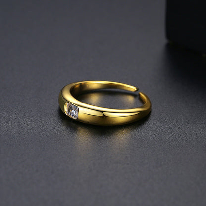 Crystal and 18K Gold-Plated Radiant-Cut Open Ring, gold statement rings for women, vintage-inspired design, detail close-up