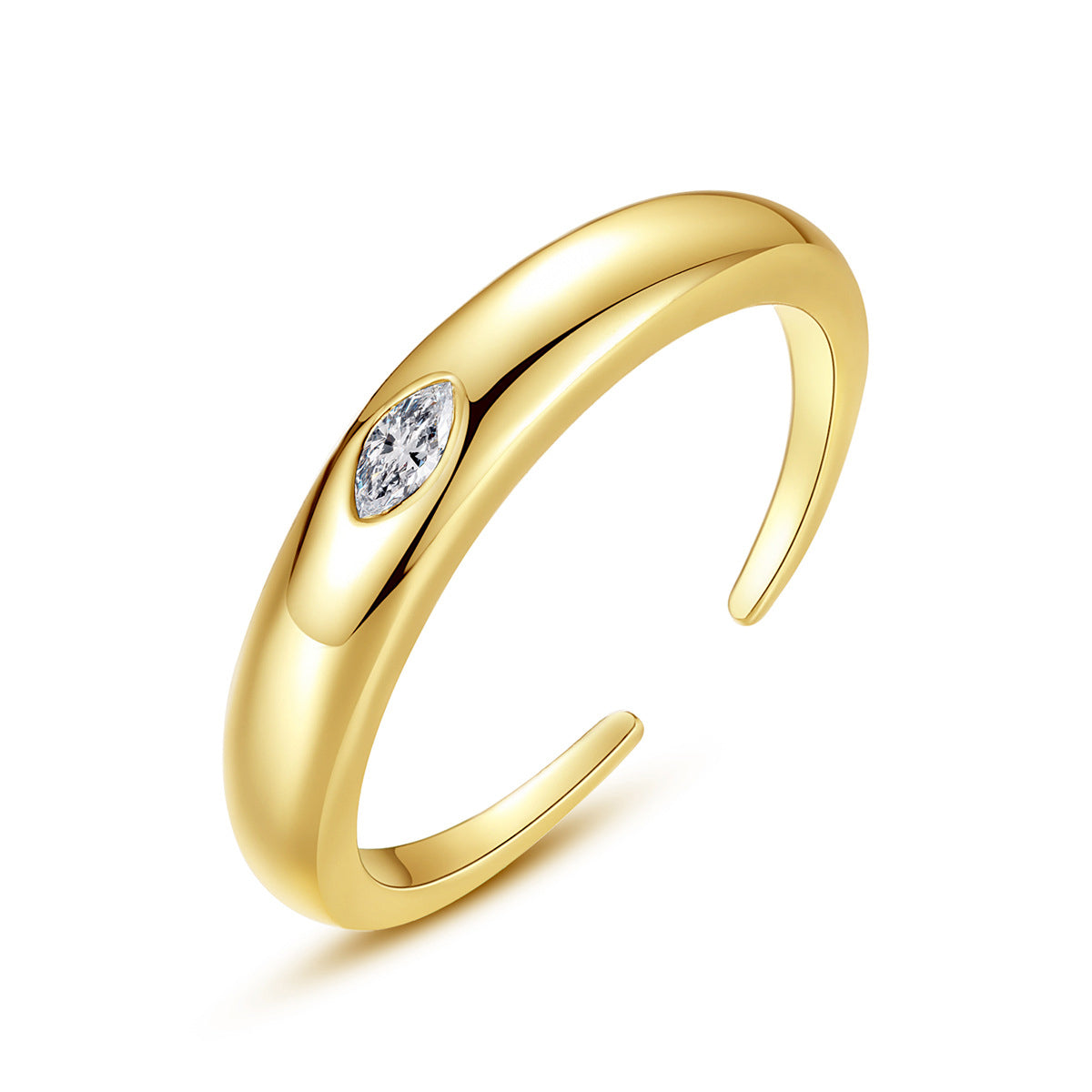 Crystal and 18K Gold-Plated Marquise-Cut Open Ring, gold statement rings for women, vintage-inspired design, front view