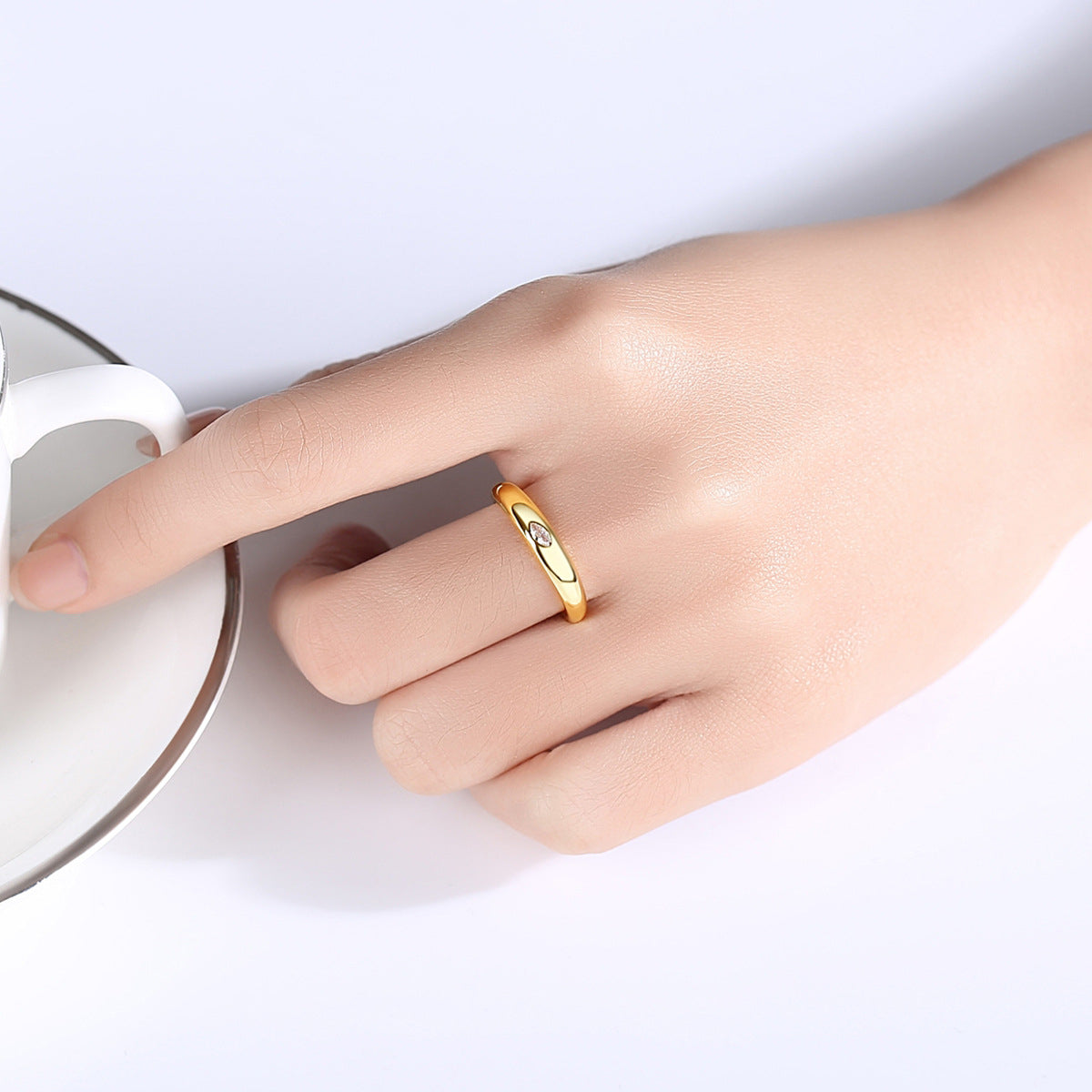 Crystal and 18K Gold-Plated Marquise-Cut Open Ring, gold statement rings for women, vintage-inspired design, detail close-up