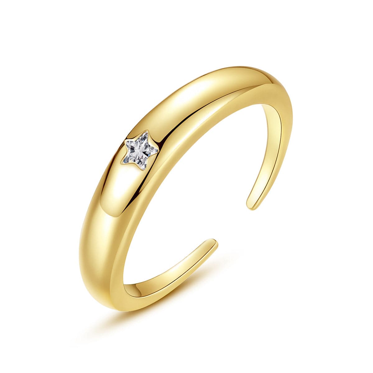 Crystal and 18K Gold-Plated Star Open Ring, gold statement rings for women, dainty minimalist design, front view